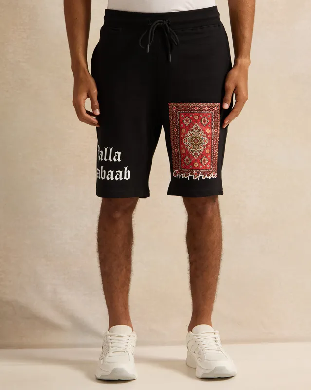 Men Black Printed Active Shorts sold by Redtag