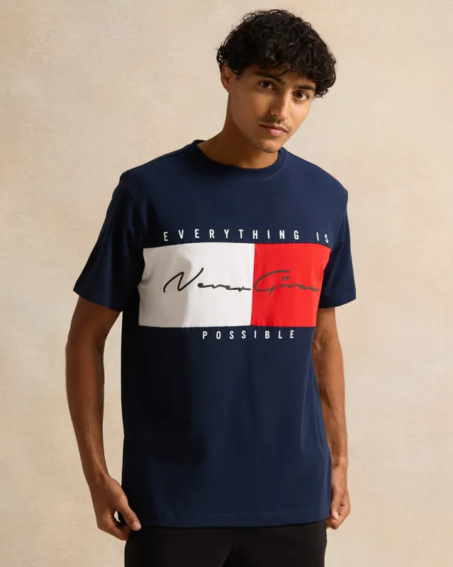 Men Navy Short Sleeved Printed T-Shirt sold by Redtag