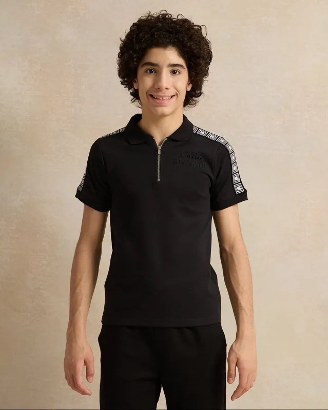 Senior Boys Black Embellished Polo T-Shirt sold by Redtag