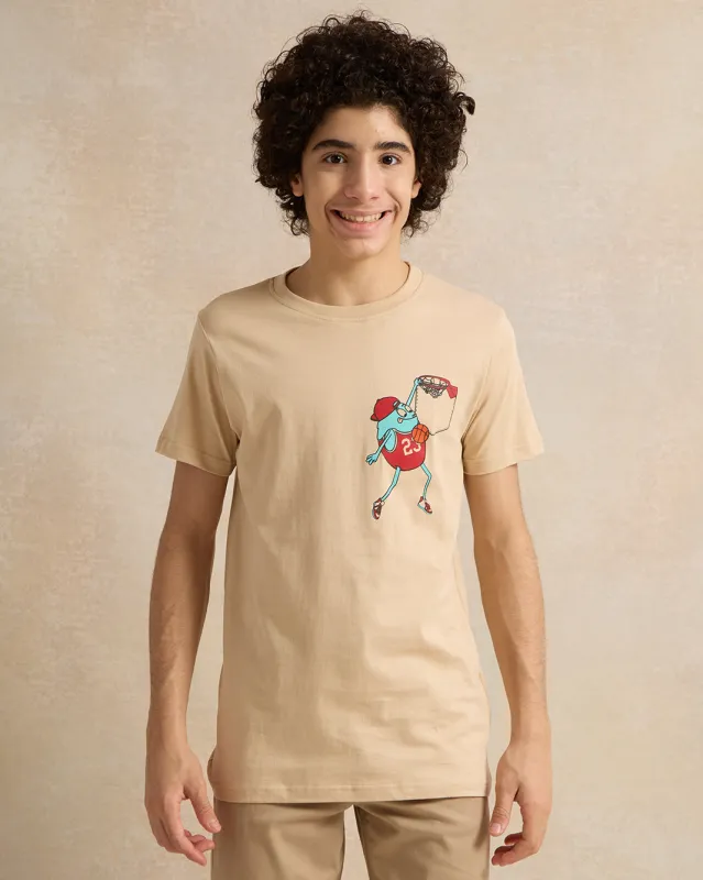 Senior Boys Beige Printed T-Shirt sold by Redtag