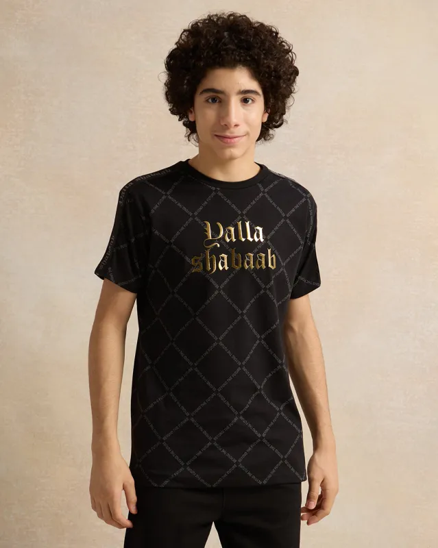 Senior Boys Black Embellished T-Shirt sold by Redtag