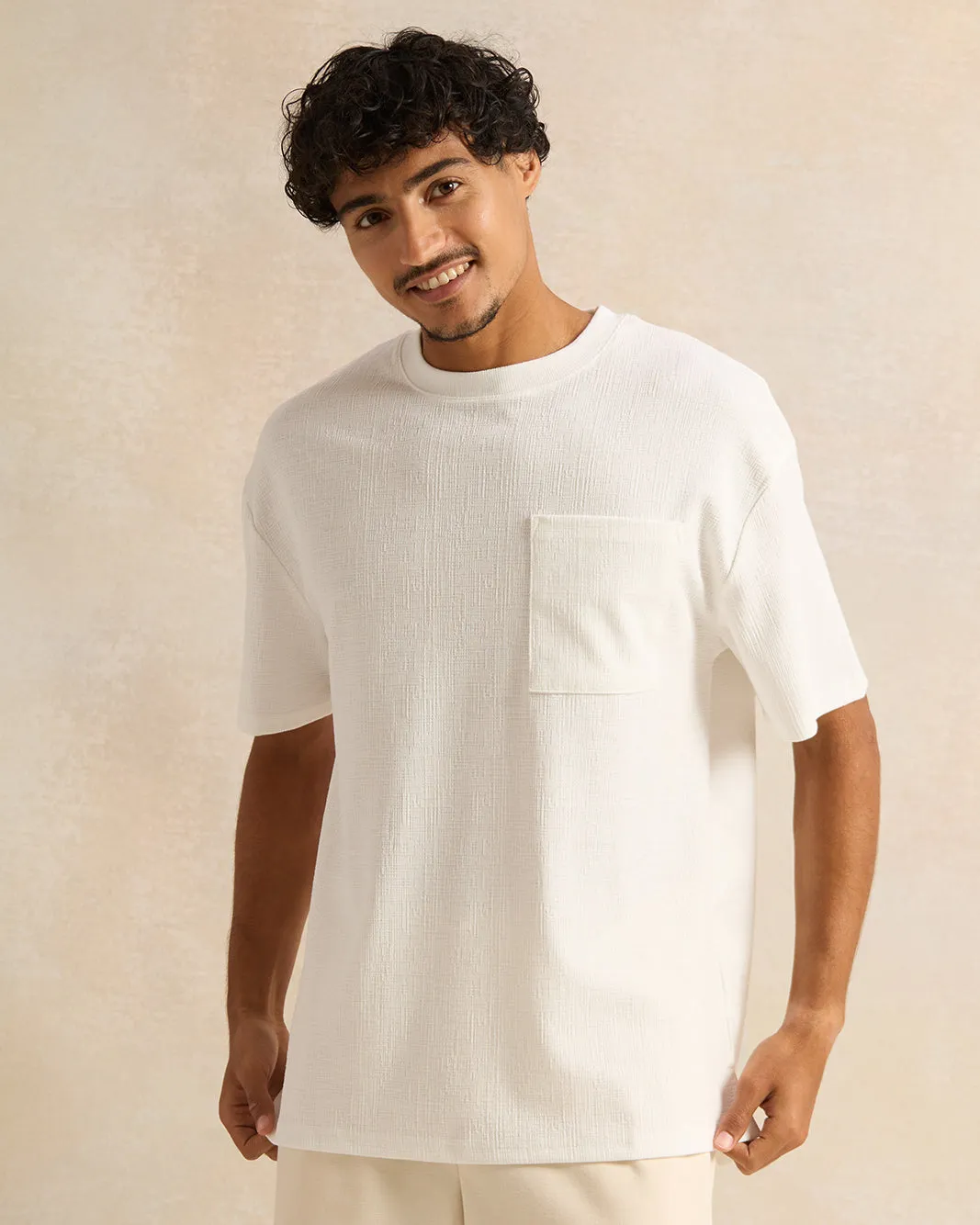 Men White Jacquard T-Shirt sold by Redtag