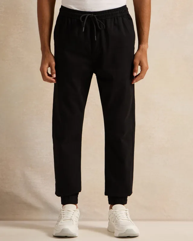Men Black Twill Joggers sold by Redtag