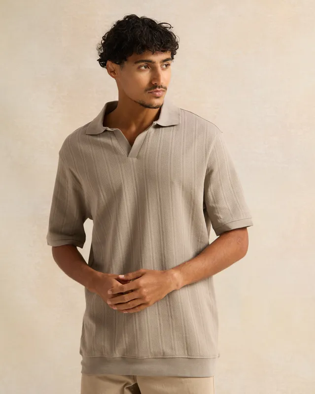 Men Grey Jacquard Polo Shirt sold by Redtag