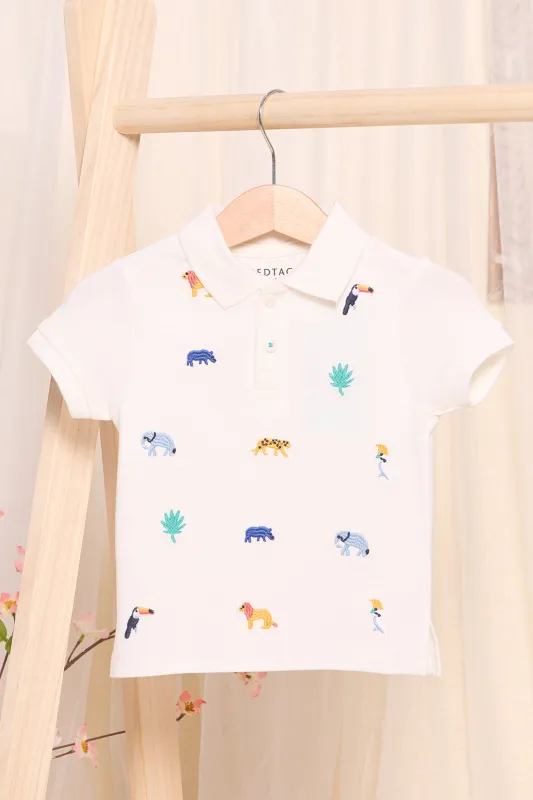 Infant Boys White Embroidered Polo Shirt sold by Redtag