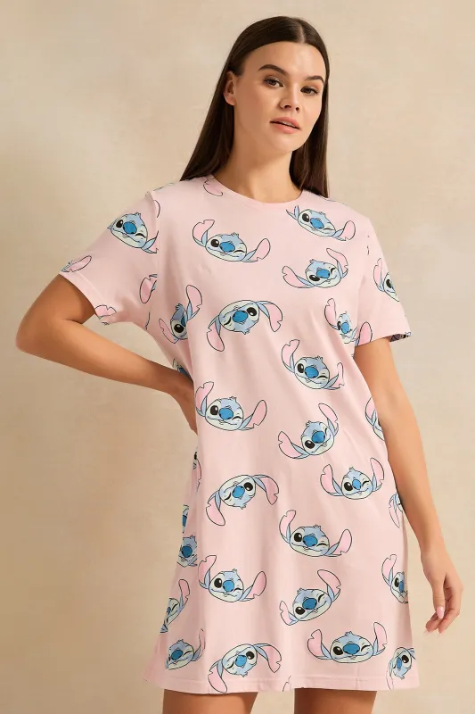 Women Pink Stitch Print Nightshirt sold by Redtag