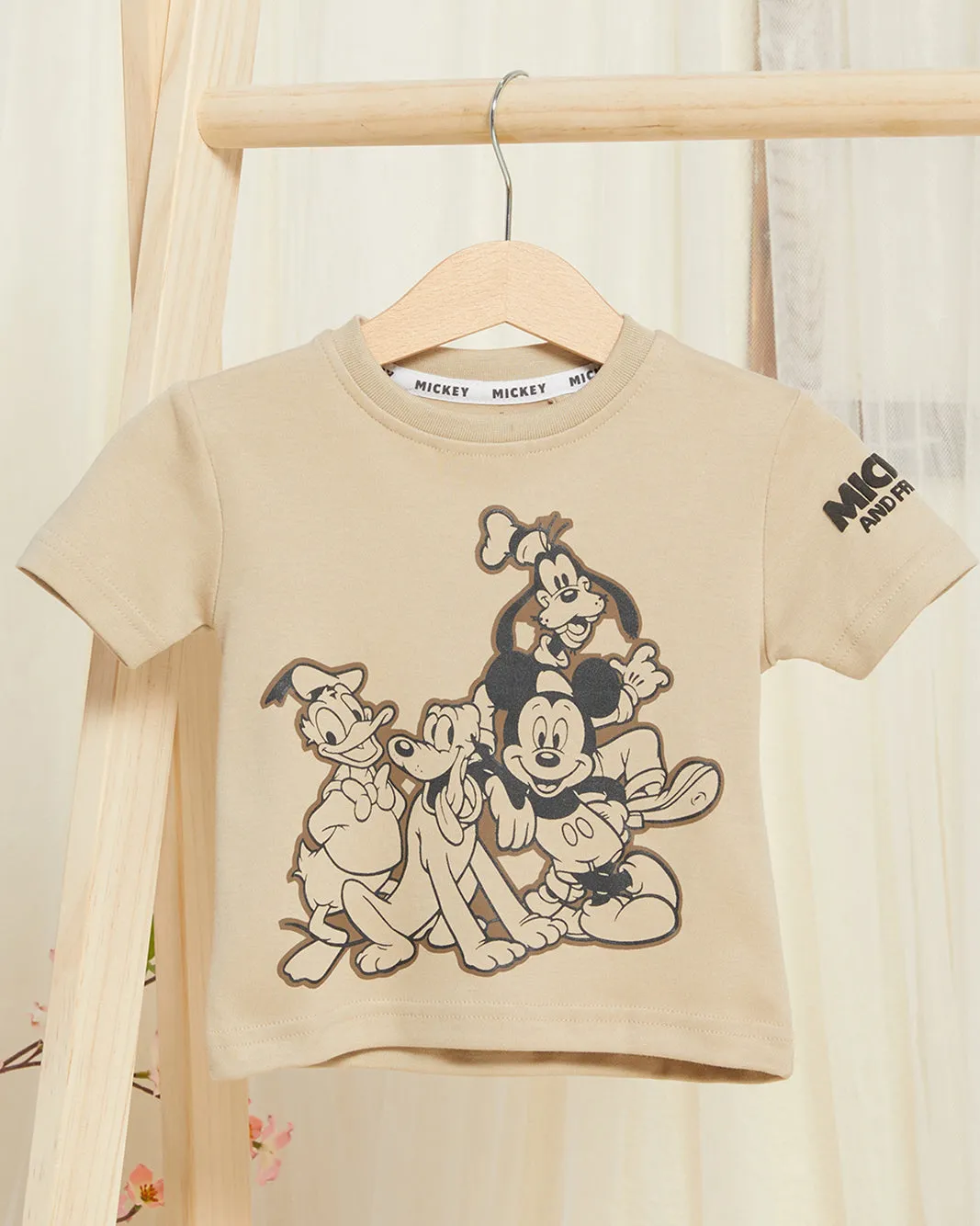 Infant Boys Beige Mickey Printed T-Shirt sold by Redtag