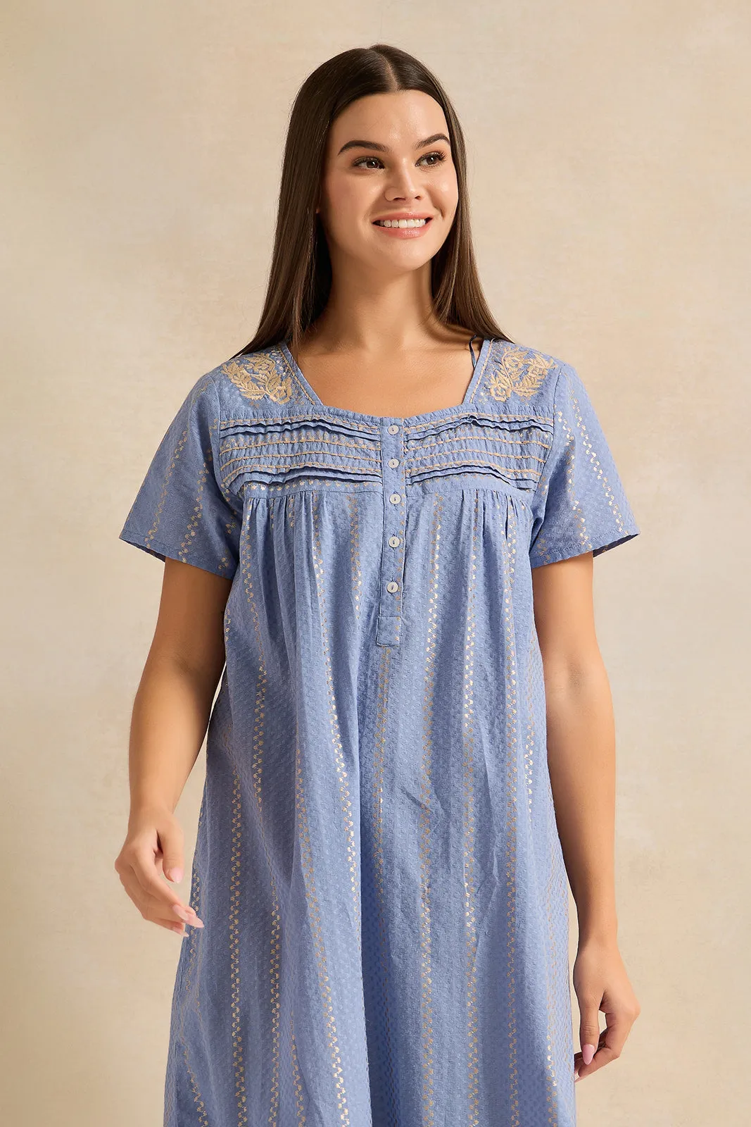 Women Blue Embroidered Nightgown sold by Redtag product image thumbnail 2