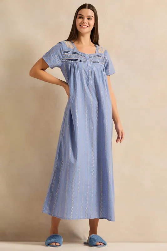 Women Blue Embroidered Nightgown sold by Redtag