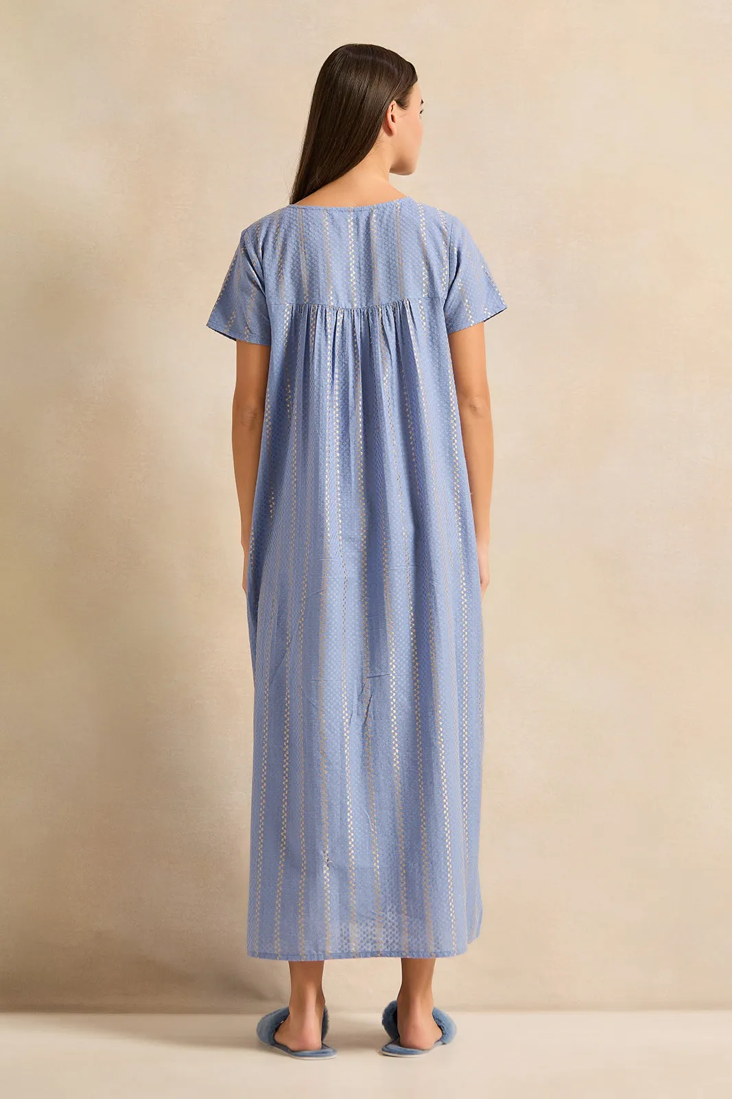 Women Blue Embroidered Nightgown sold by Redtag product image thumbnail 3