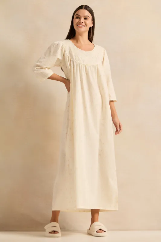 Women Cream Floral Printed Nightgown sold by Redtag