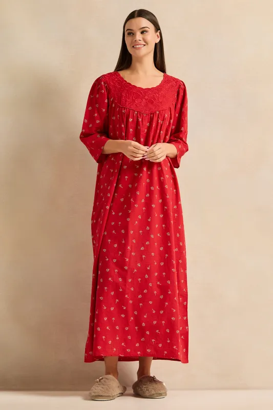 Women Red Floral Printed Nightgown sold by Redtag