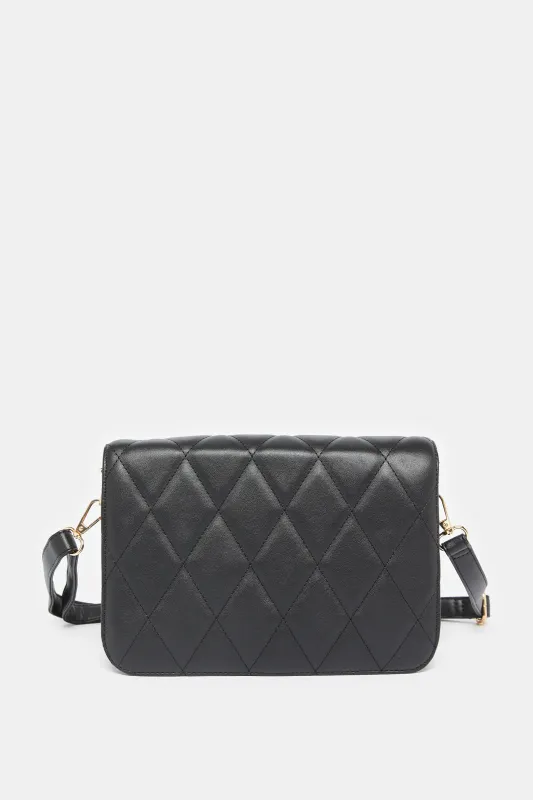 Women Black Textured Utility Bag sold by Redtag