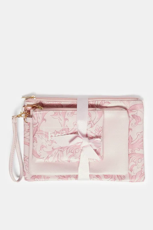 Women Pink Cosmetic Pouch Set (3 Piece) sold by Redtag