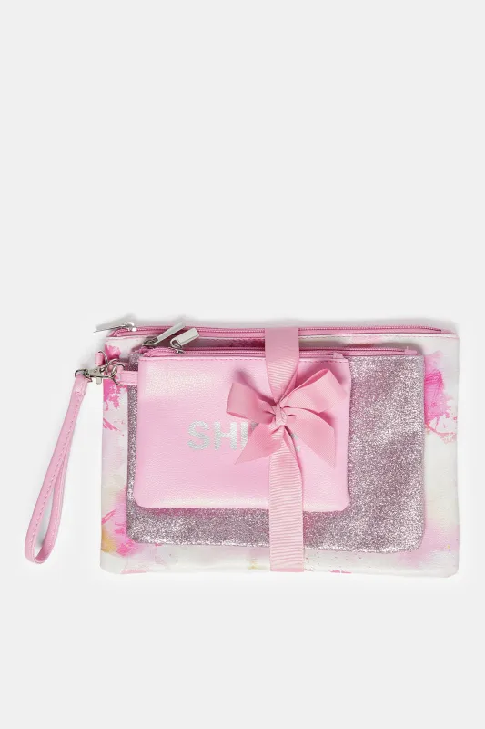 Women Pink Cosmetic Pouch Set (3 Piece) sold by Redtag