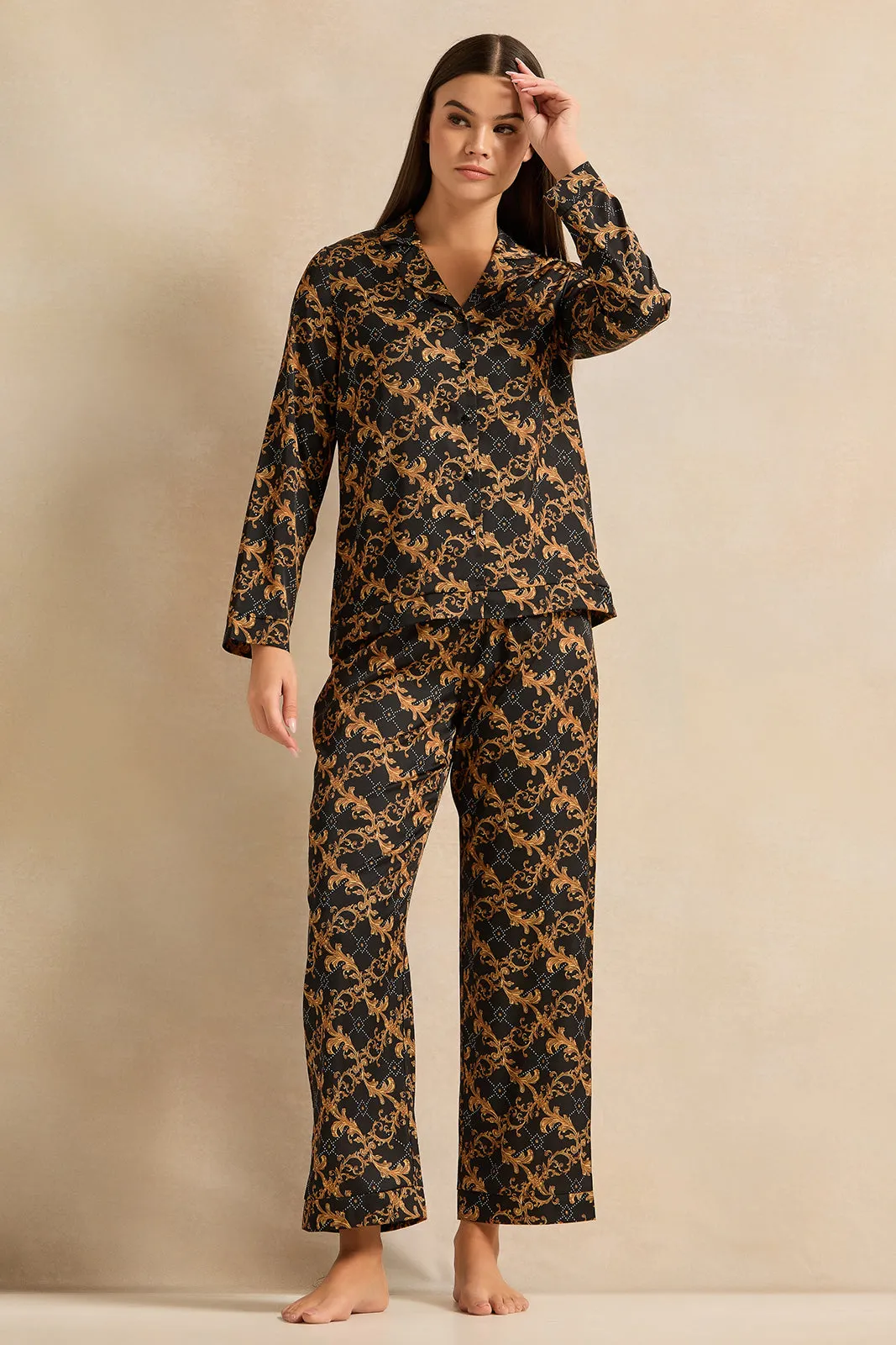 Women Black Satin Classic Pyjama Set (2 Piece) sold by Redtag