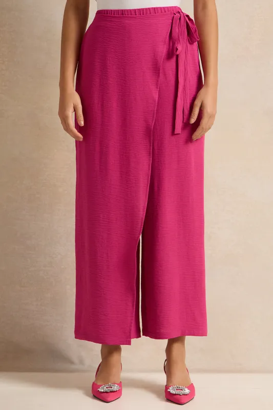 Women Fuchsia Wrap Detailed Wide Leg Trousers sold by Redtag