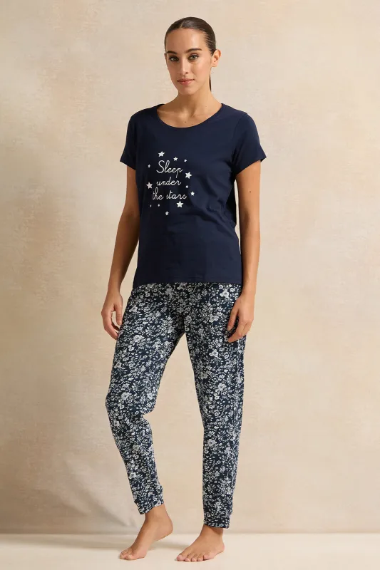 Women Navy Printed Pyjama Set (2 Piece) sold by Redtag