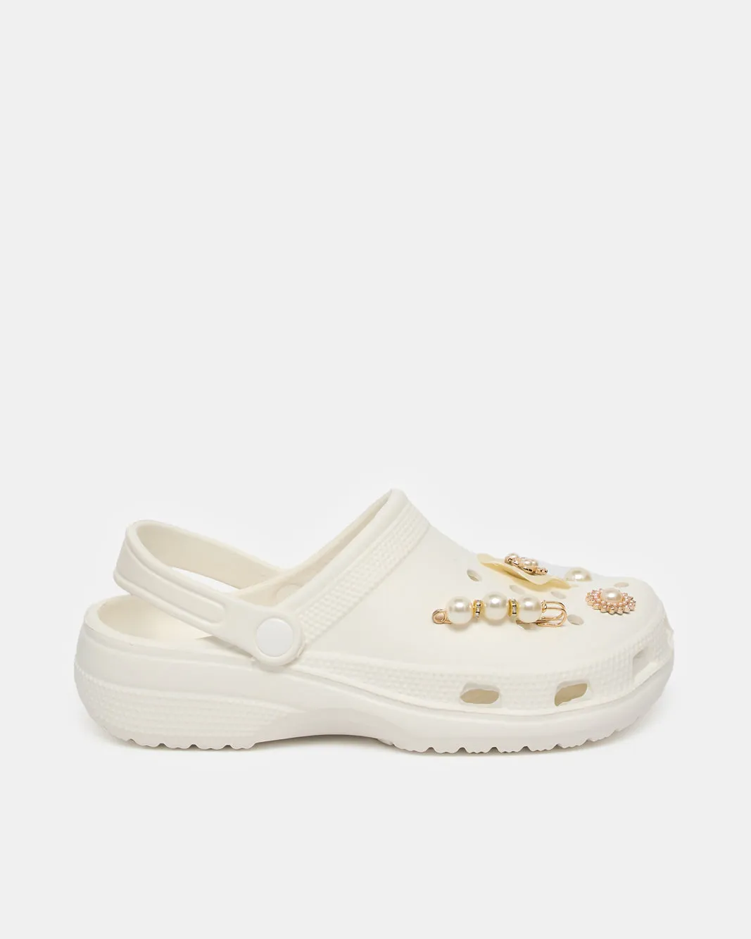 Women White Embellished Molded Mule sold by Redtag