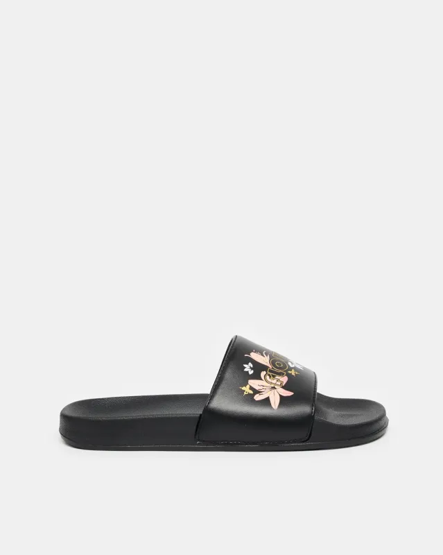 Women Black Slogan Embossed Slide sold by Redtag