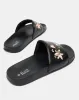 Women Black Slogan Embossed Slide sold by Redtag