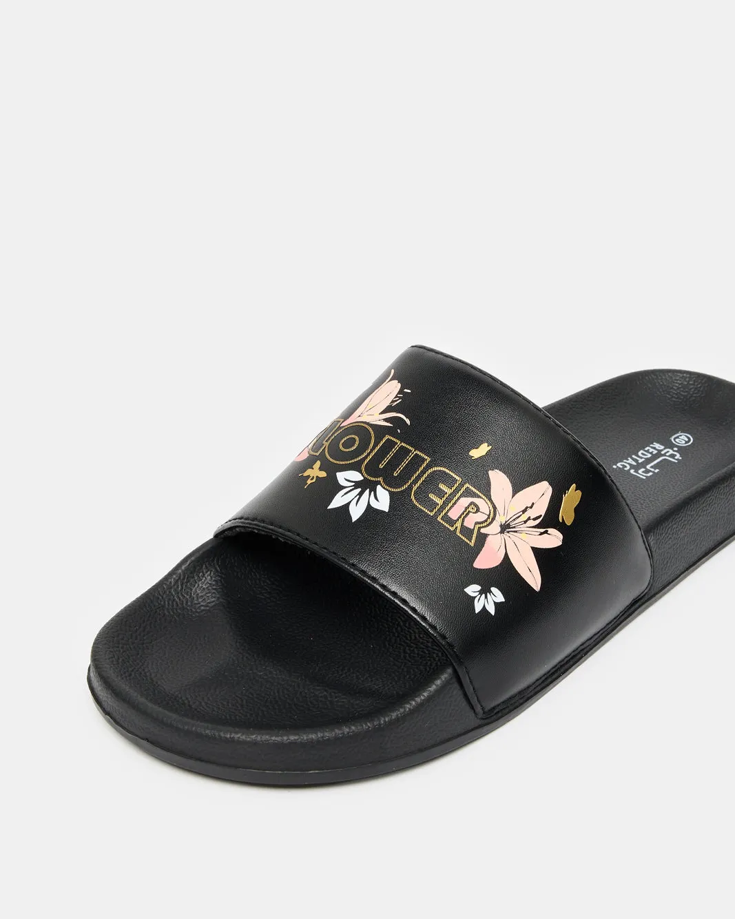 Women Black Slogan Embossed Slide sold by Redtag product image thumbnail 3