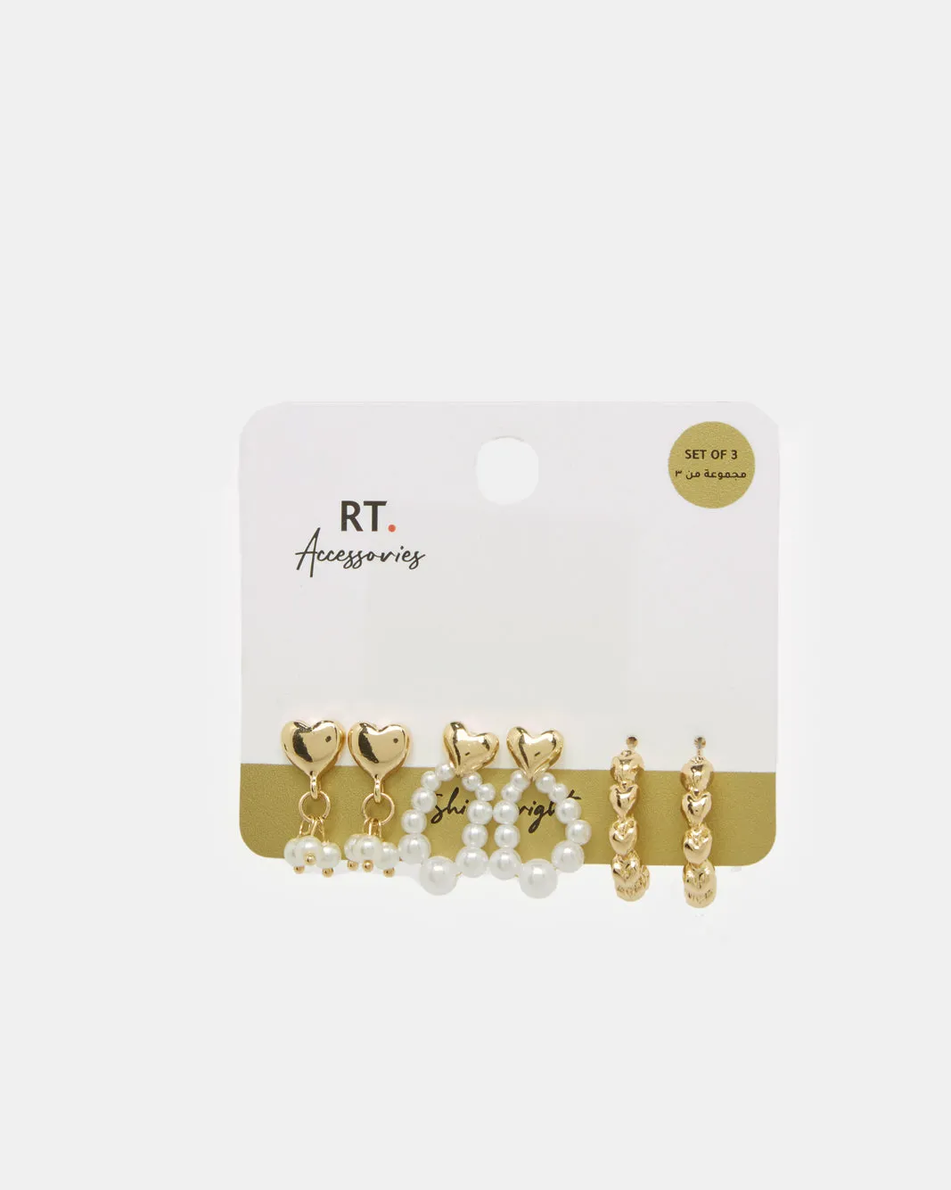 Women Gold Embellished Earring Set (3 Pairs) sold by Redtag