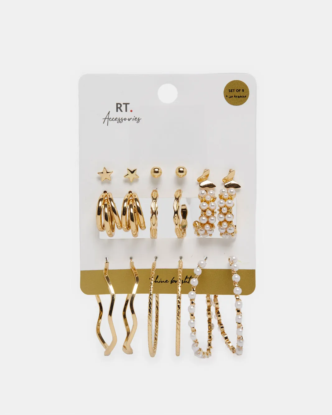 Women Gold Embellished Earring Set (9 Pairs) sold by Redtag