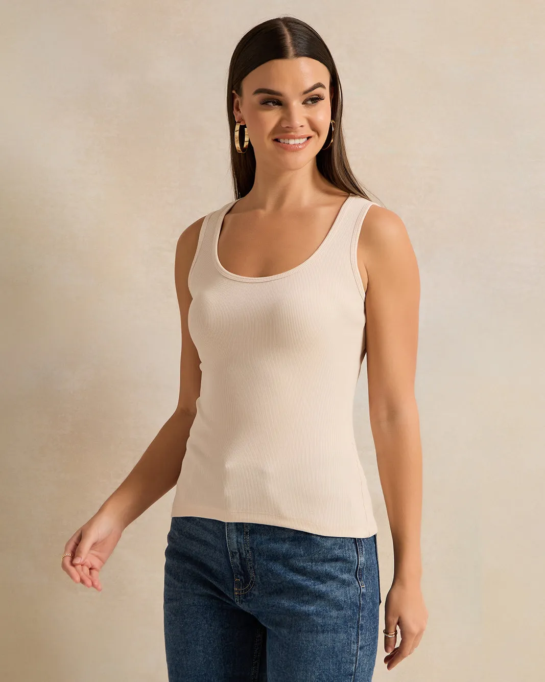 Women Beige Ribbed Vest sold by Redtag