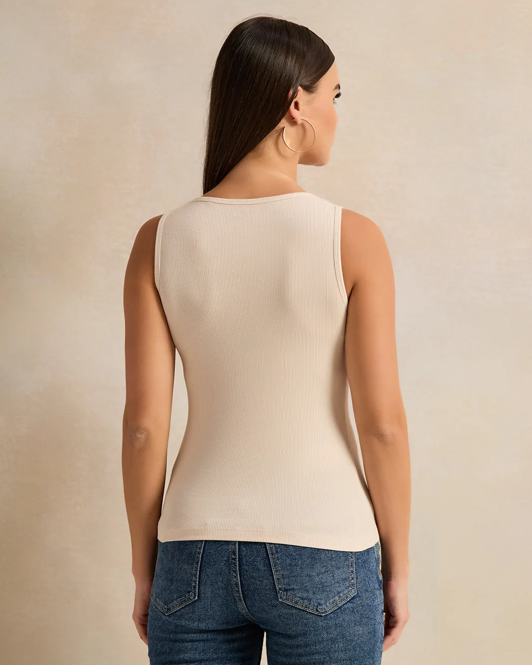 Women Beige Ribbed Vest sold by Redtag product image thumbnail 3