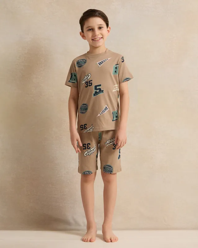 Boys Brown All-Over Print Pyjama Set (2 Piece) sold by Redtag