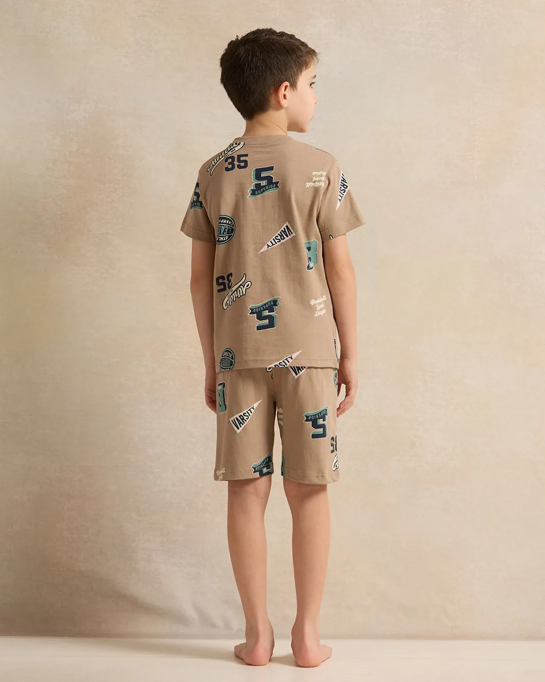 Boys Brown All-Over Print Pyjama Set (2 Piece) sold by Redtag product image thumbnail 4