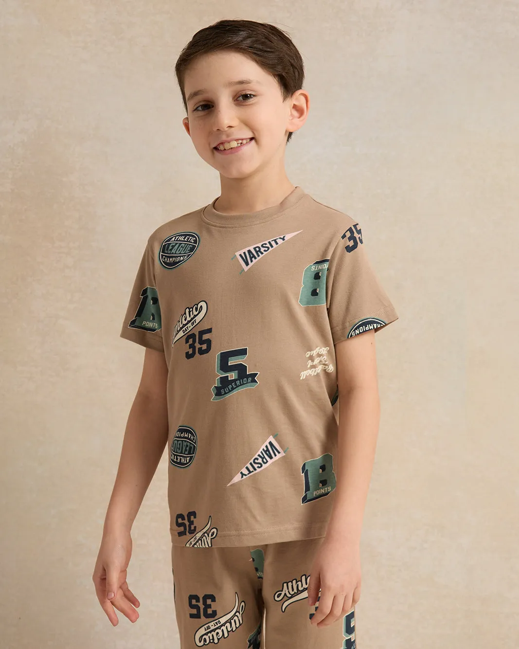 Boys Brown All-Over Print Pyjama Set (2 Piece) sold by Redtag product image thumbnail 2