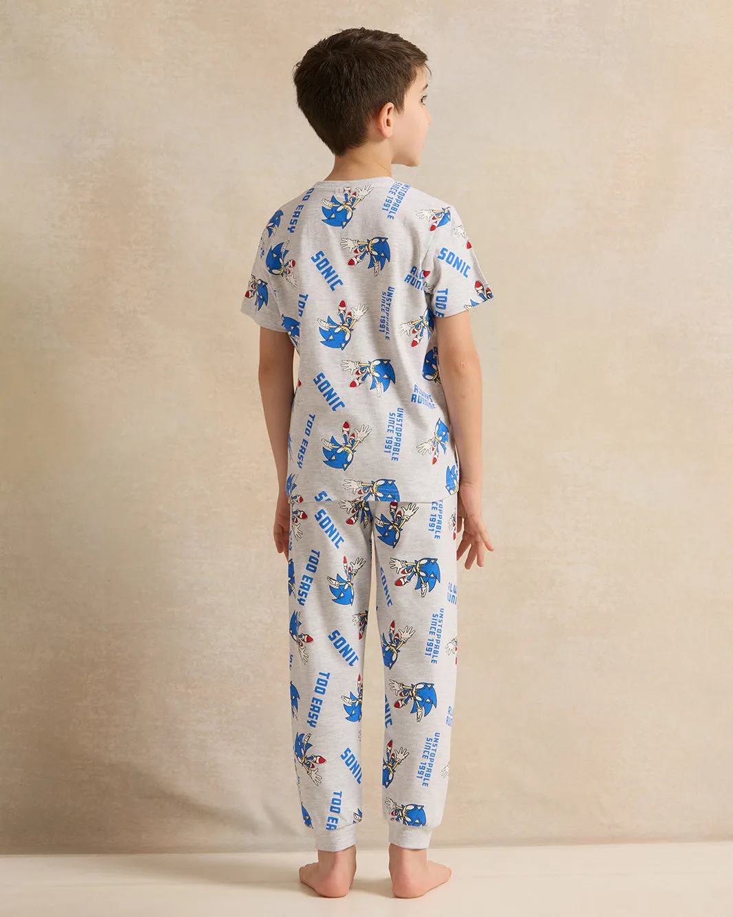 Boys Grey Sonic Print Pyjama Set (2 Piece) sold by Redtag product image thumbnail 4