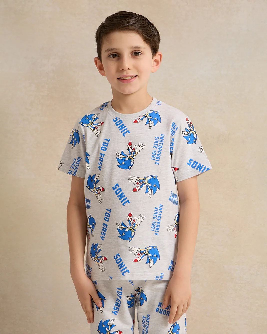 Boys Grey Sonic Print Pyjama Set (2 Piece) sold by Redtag product image thumbnail 2