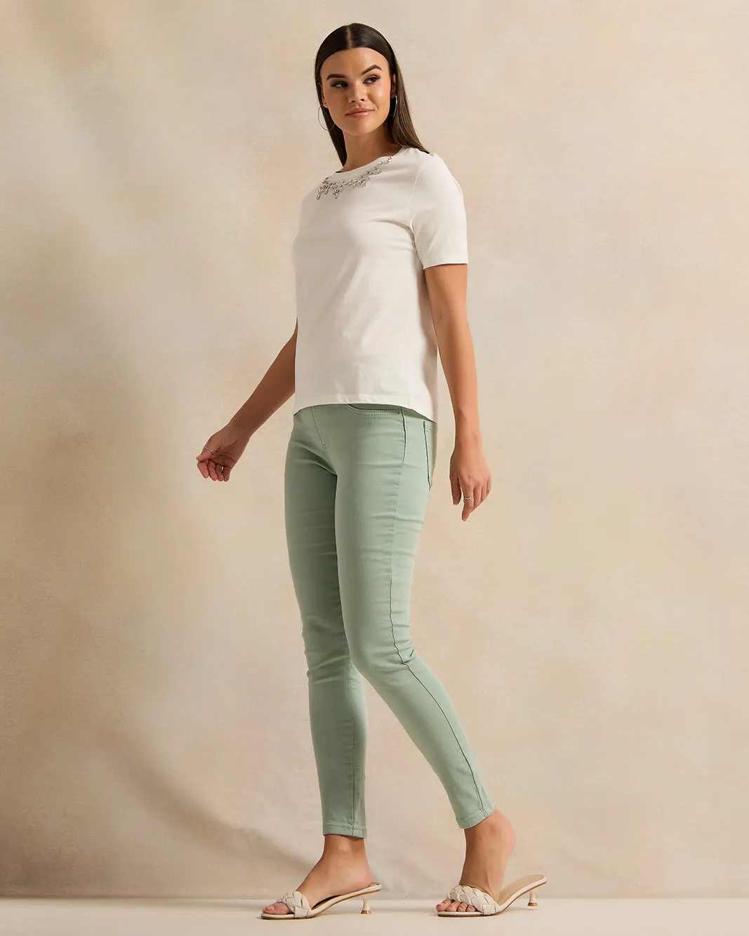 Women White Embellished T-Shirt sold by Redtag product image thumbnail 2