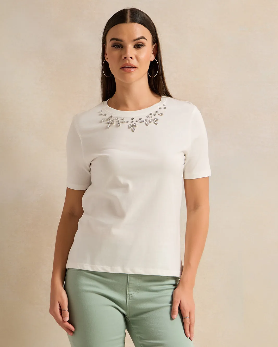 Women White Embellished T-Shirt sold by Redtag