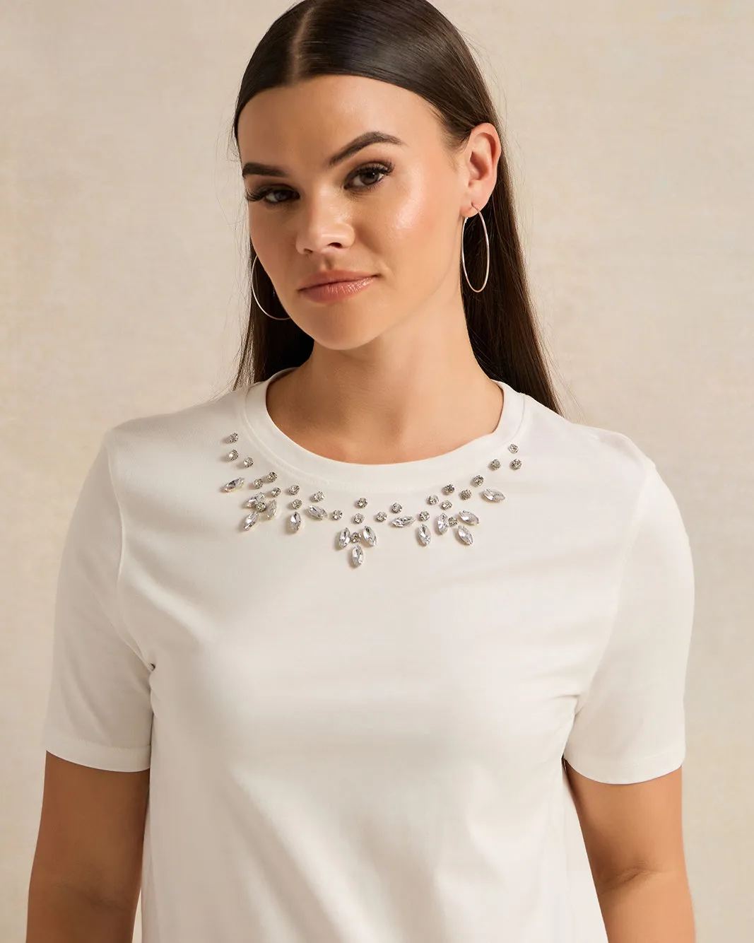 Women White Embellished T-Shirt sold by Redtag product image thumbnail 4