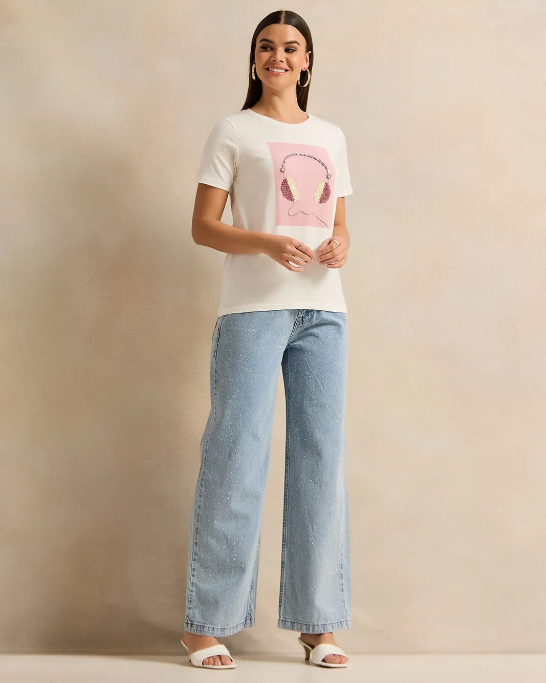 Women Ivory Embellished T-Shirt sold by Redtag product image thumbnail 2