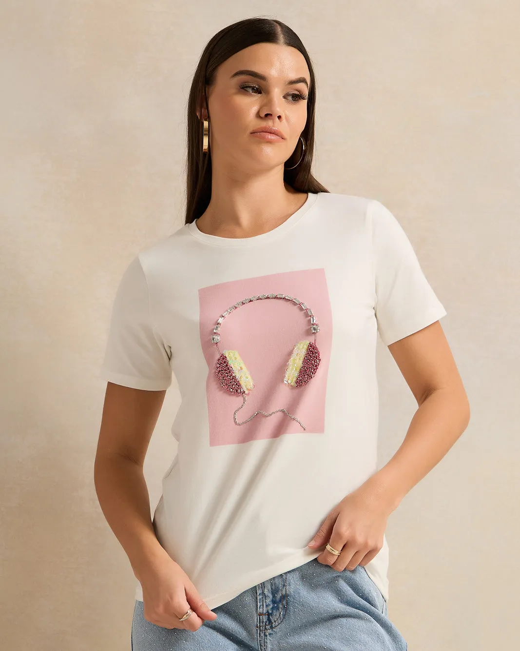 Women Ivory Embellished T-Shirt sold by Redtag