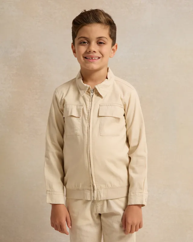 Boys Beige Coordinated Collared Linen Shirt sold by Redtag