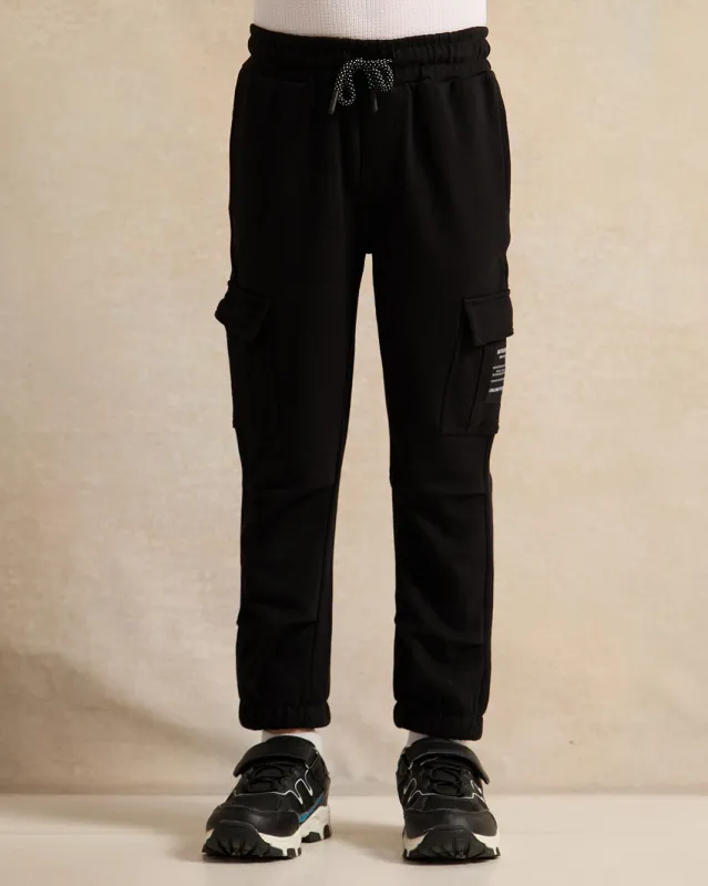 Boys Black Cargo Pocket Jogger Pants sold by Redtag