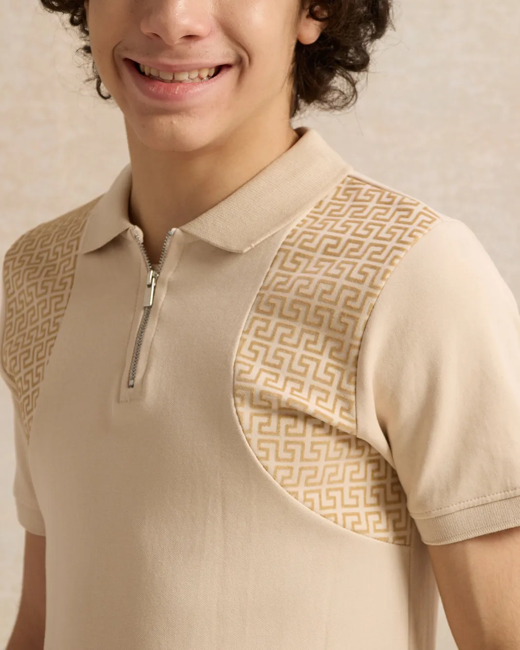 Senior Boys Beige Cut And Sew Polo T-Shirt sold by Redtag product image thumbnail 4