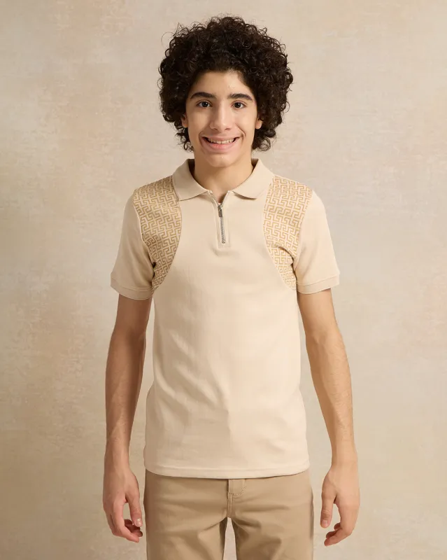 Senior Boys Beige Cut And Sew Polo T-Shirt sold by Redtag