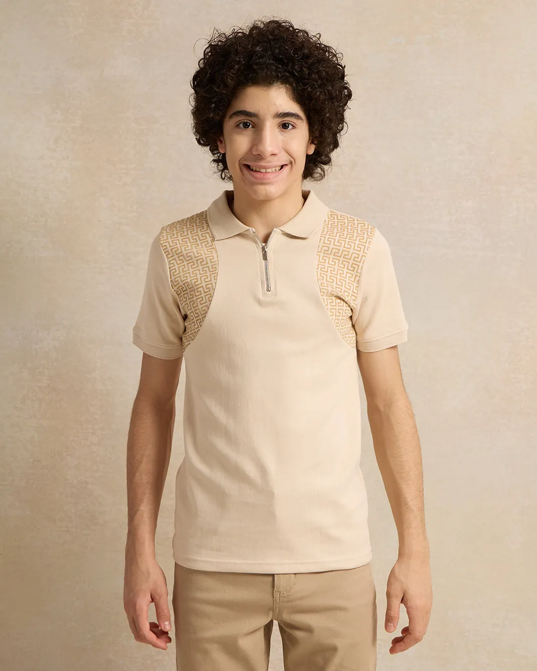 Senior Boys Beige Cut And Sew Polo T-Shirt sold by Redtag
