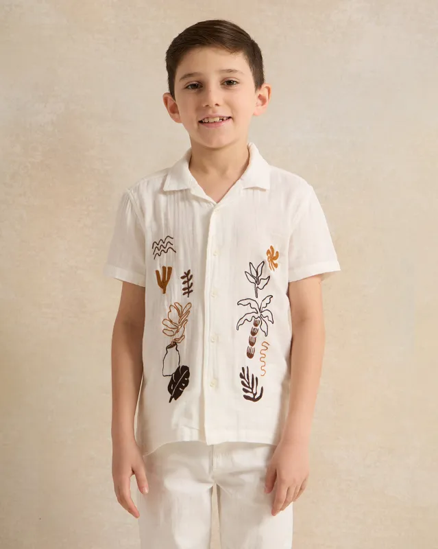 Boys White Embroidered Shirt sold by Redtag