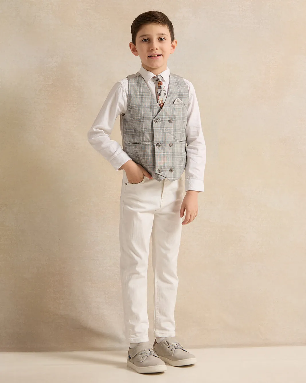 Boys Grey Vest Coat And Shirt Set (3 Piece) sold by Redtag product image thumbnail 2
