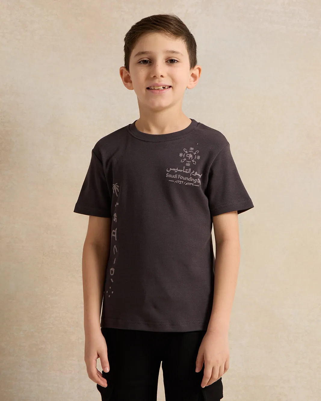Boys Charcoal KSA Foundation Day Print T-Shirt sold by Redtag