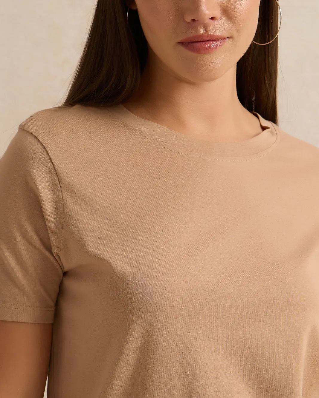 Women Beige Short Sleeve Crew Neck T-Shirt sold by Redtag product image thumbnail 4