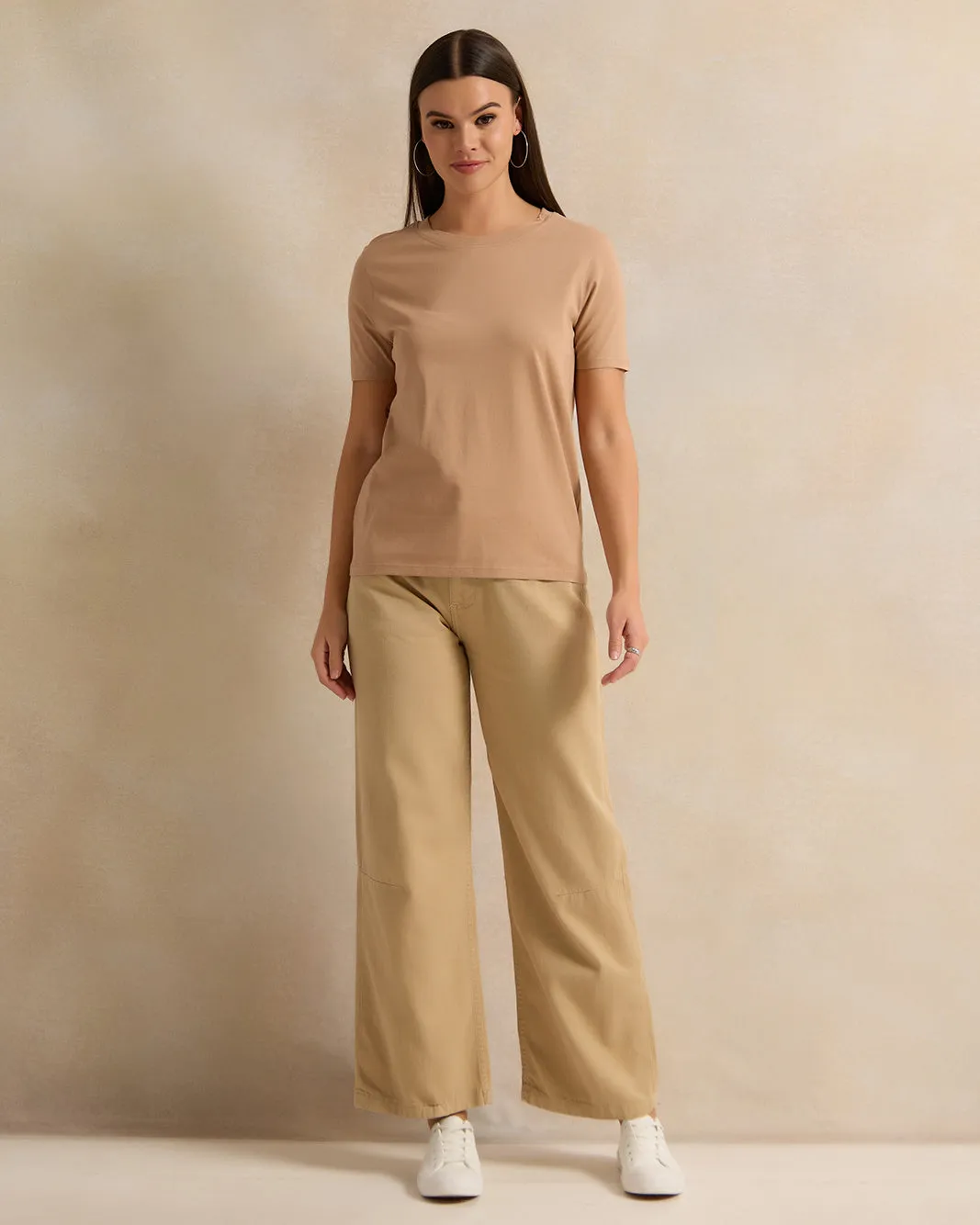 Women Beige Short Sleeve Crew Neck T-Shirt sold by Redtag product image thumbnail 2